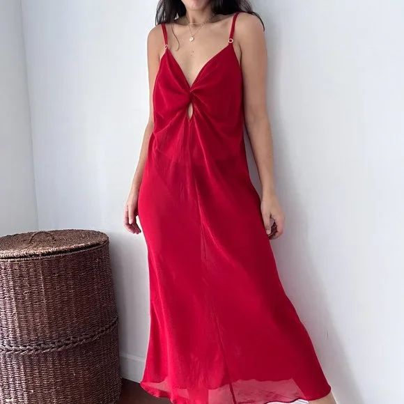 Vintage Cacique red crepe night gown long slip dress - Picture 2 of 11